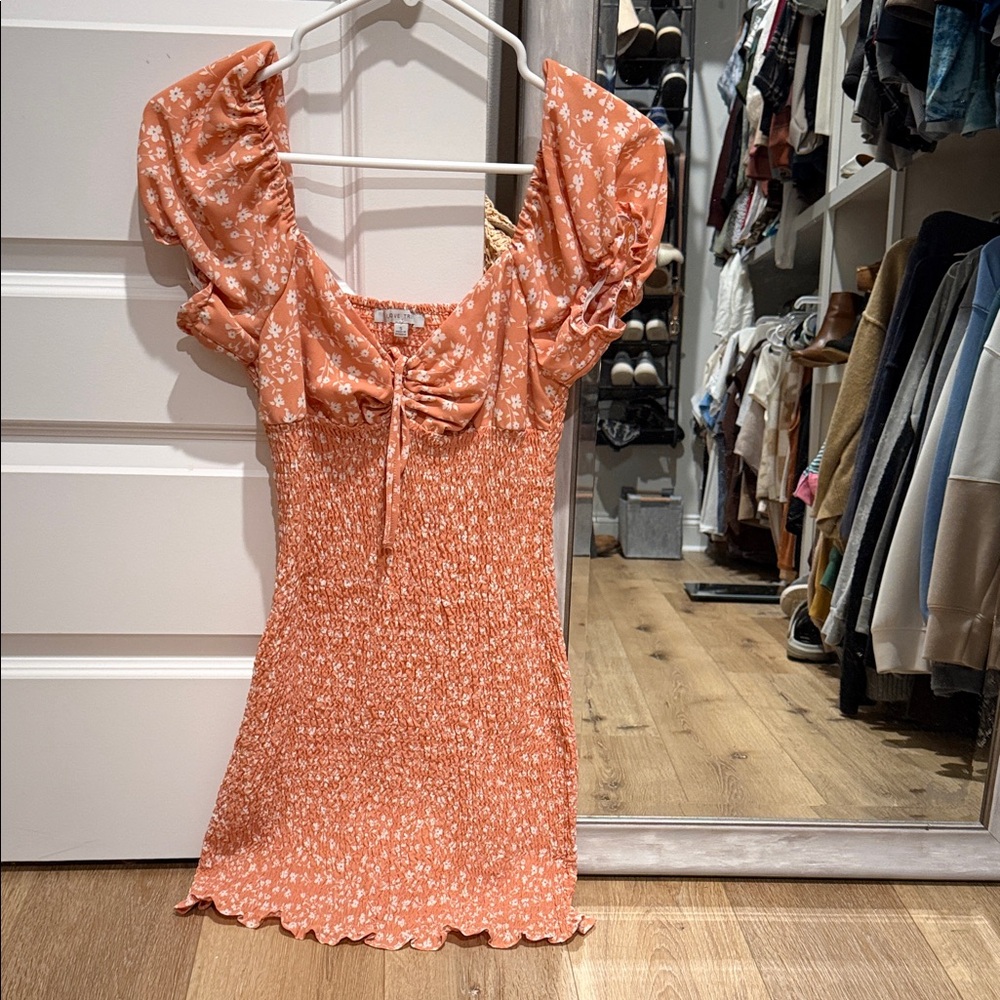 Floral Puff Sleeve Mini Dress in Orange